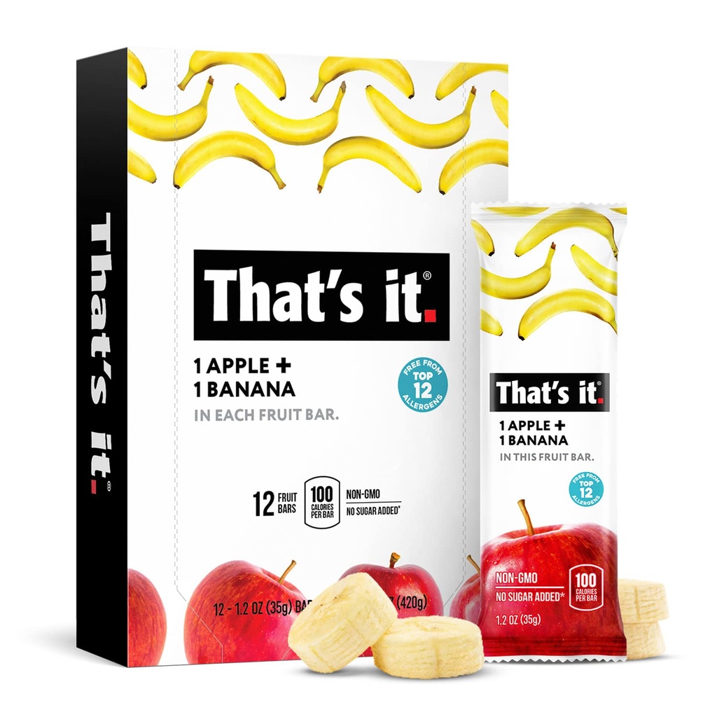 To je Nutrition Apples + banana 100% Naravna Real Fruit Bar, Paleo za otroke in odrasle, Brez GSO Sladkor, Brez konzervansov Energija Hrana, 14.4 Oz, Pack po 12