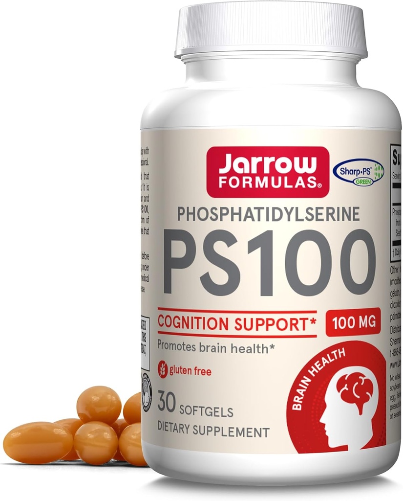 Jarrow Formule PS100 Fosfatidilserin 100 mg, prehranski dodatek za zdravje možganov in kognicijo, 30 softgels, 10-30 dnevna dobava