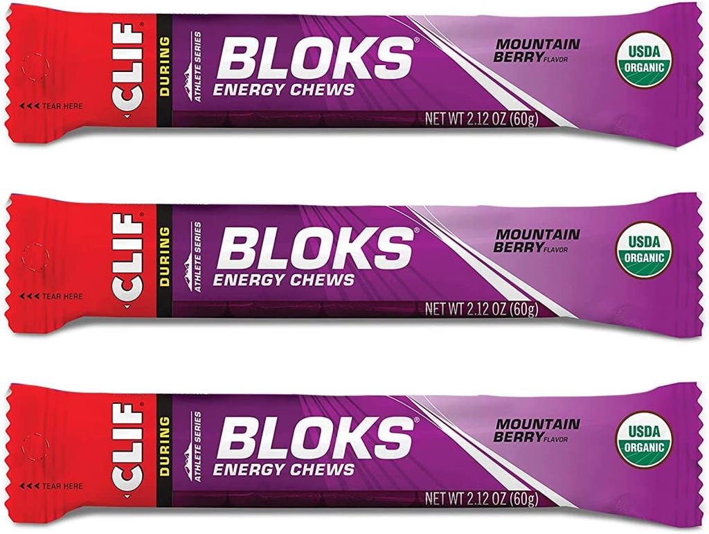 CLIF BLOKS - Energijski žveči - Mountain Berry - Non-GMO - Rastlinska hrana - Hitro gorivo za kolesarjenje in tek - Delovni prigrizek(2.1 Ounce Packet, 3 Count)