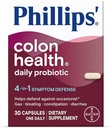 Phillipsove dnevne probiotične kapsule Colon Health, 4-v-1 Simptomska obramba za obrambo pred občasnim plinom, napenjanjem, zaprtjem in drisko, Daily Supplement, 30 Count