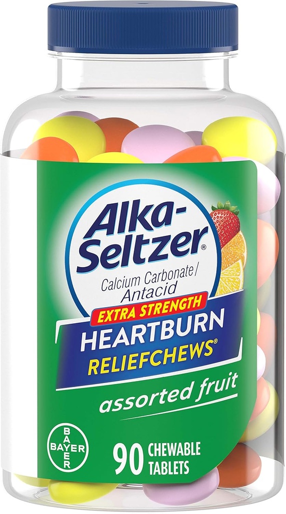 Alka-Seltzer Dodatna moč Zgaga ReliefChews - Relief of Heartburn, Kislinske prebavne motnje in Sour Stomach - Sosorted Lemon, Orange Jagodne arome - 90 Count