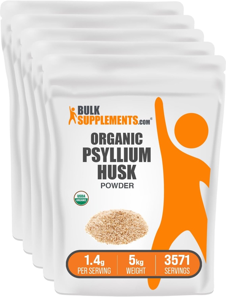 BulkSupplements.com Organski Psyllium Husk Powder - Psyllium Husk Powder for Peking, Fiber Supplement - Gluten Free, 1.4g na Serving, 1kg (2,2 lbs) (Pack of 5)