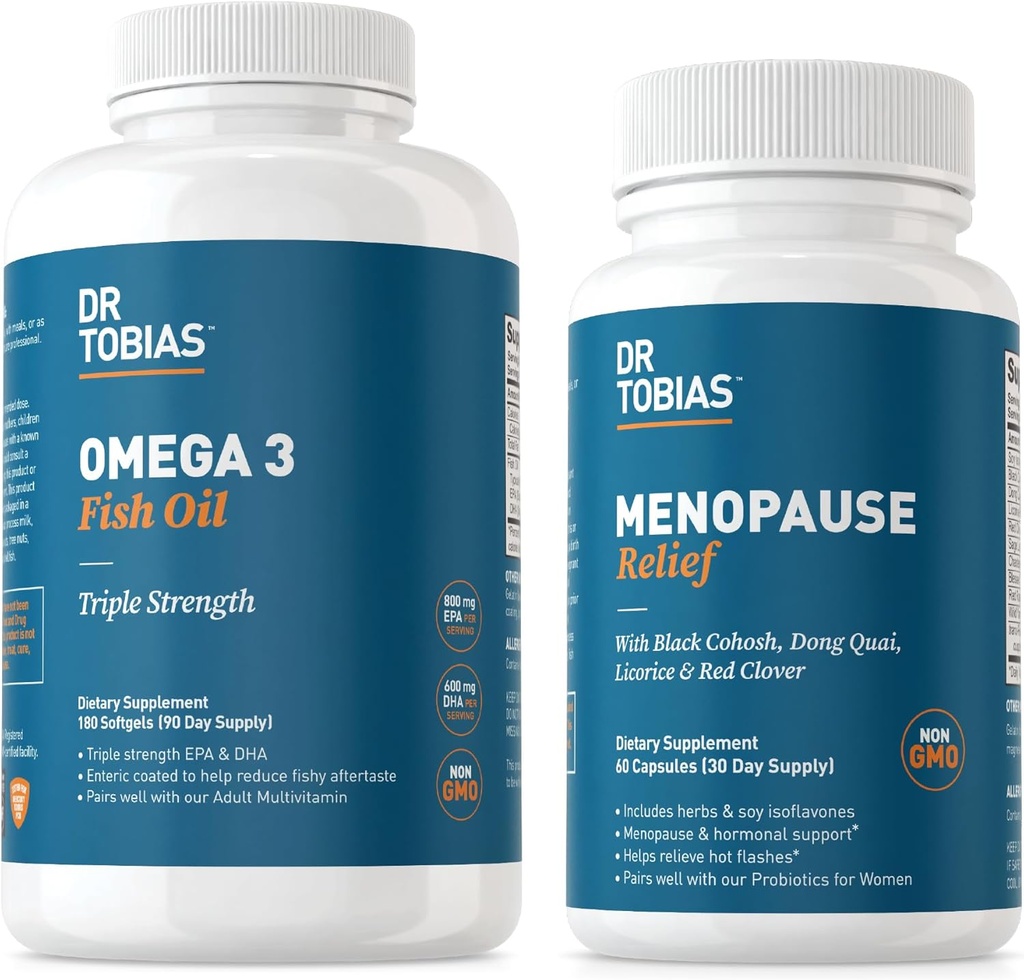 Dr. Tobias Omega 3 Ribje olje in Menopause Relief za ženske, Endokrine Podpora z Essential Omega 3s, Hot Flashes in nočno potenje dopolnila, Non-GMO