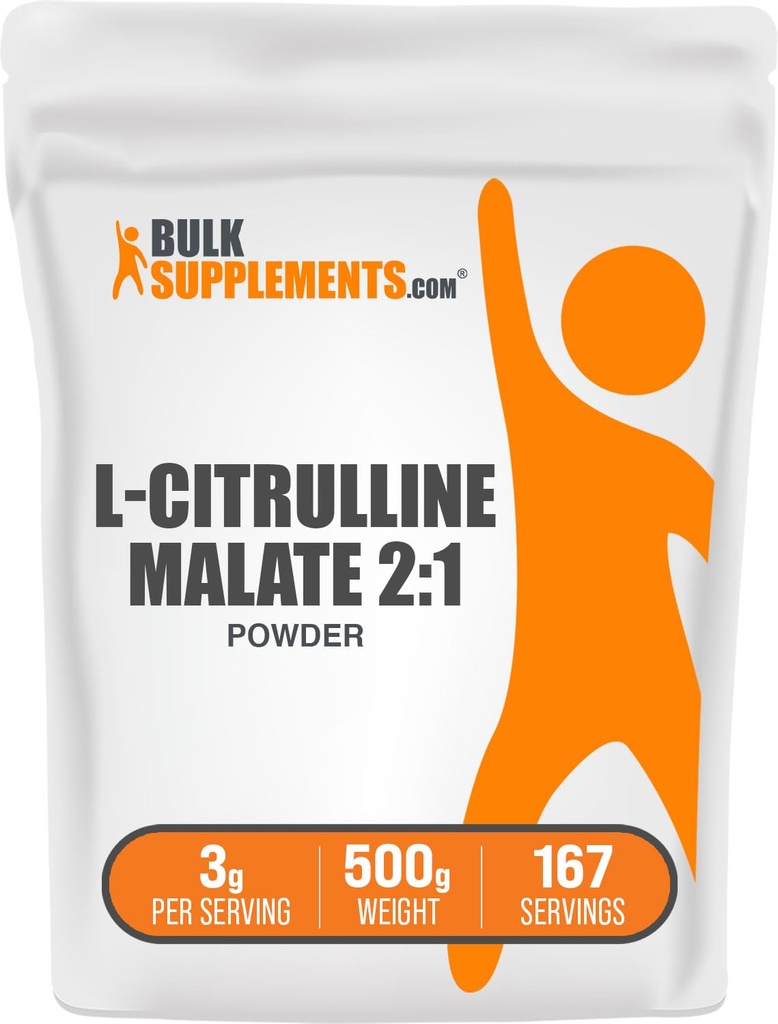 BulkSupplements.com L-Citrulin Malate 2:1 Prašek - Dušikov oksid Boost, Citrulin Malate dodatek - Unflavored & Gluten Free - 3g na Servings, 500g (1,1 lbs) (Pack of 1)