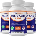 Vitamatska folna kislina 5mg (5000 μg) – 120 vegetarijanskih tablet na steklenico – vitamin B9 (Folat) – 3-Pack 