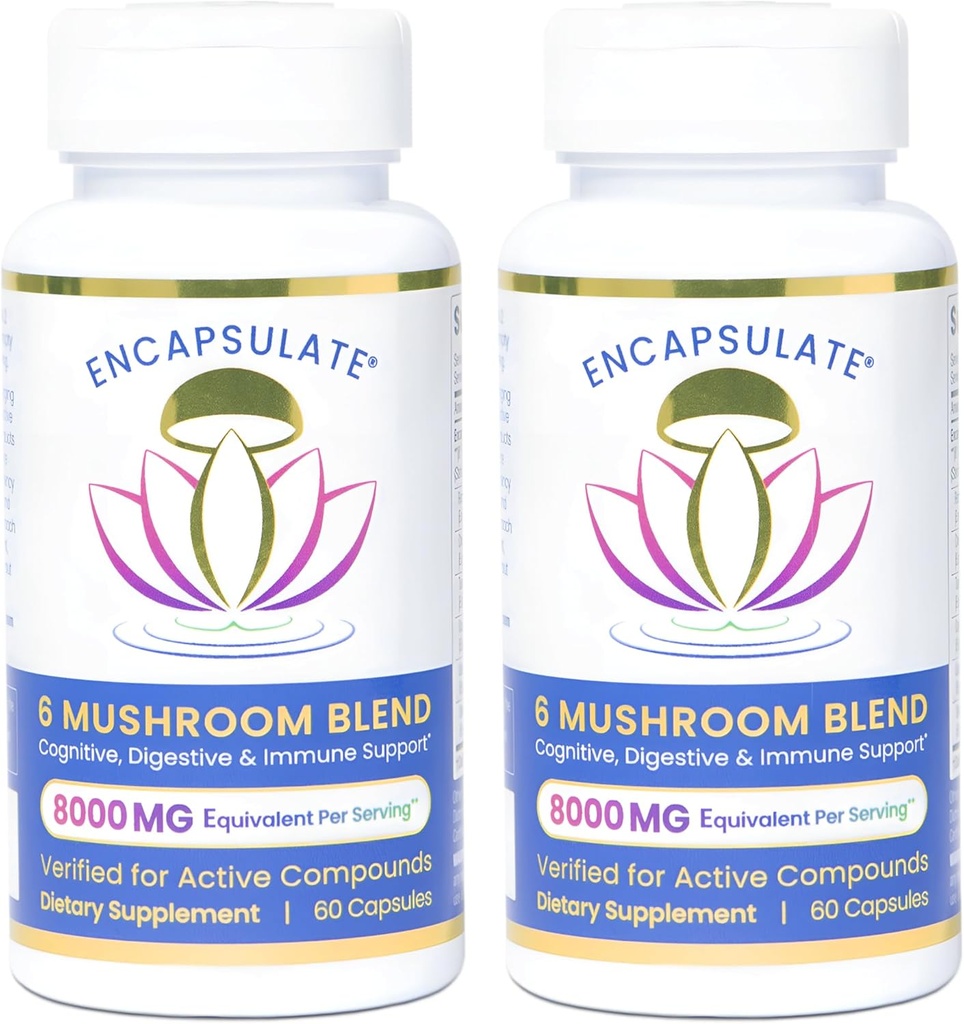 ENCAPSULAT 6 Mešanica gob – Reishi, Chaga, Turčija rep, Cordyceps, Levji Mane & Shiitake 8:1 Izvleček gob – Nootropic & Adaptogen gob dopolnilo za drobovje, možganov in imunske podpore - 120 Caps