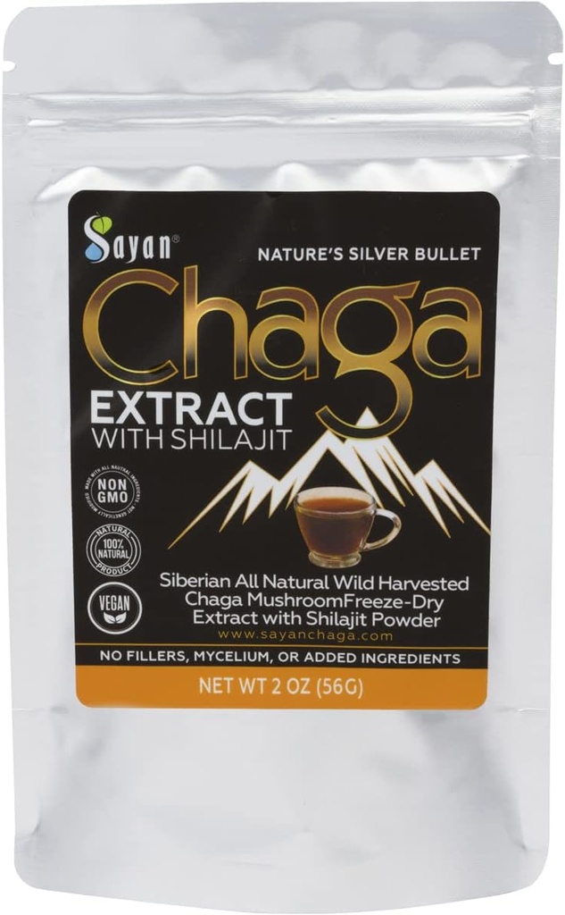 Sayan Sibirska Chaga goba Extract s Shilajit Powder (2 oz) – Organski antioksidant čaj – Imunski in prebavni sistem Podpora – Fulvic Acid Supplement – Energija in čistost – Brez polnil