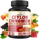 Ceylon Cinamon Kapsule z Berberine HCl, Apple Cider Vinegar, Kurkuma, ginseng, črni poper - 6v1 za podporo imunske funkcije - 120 Število