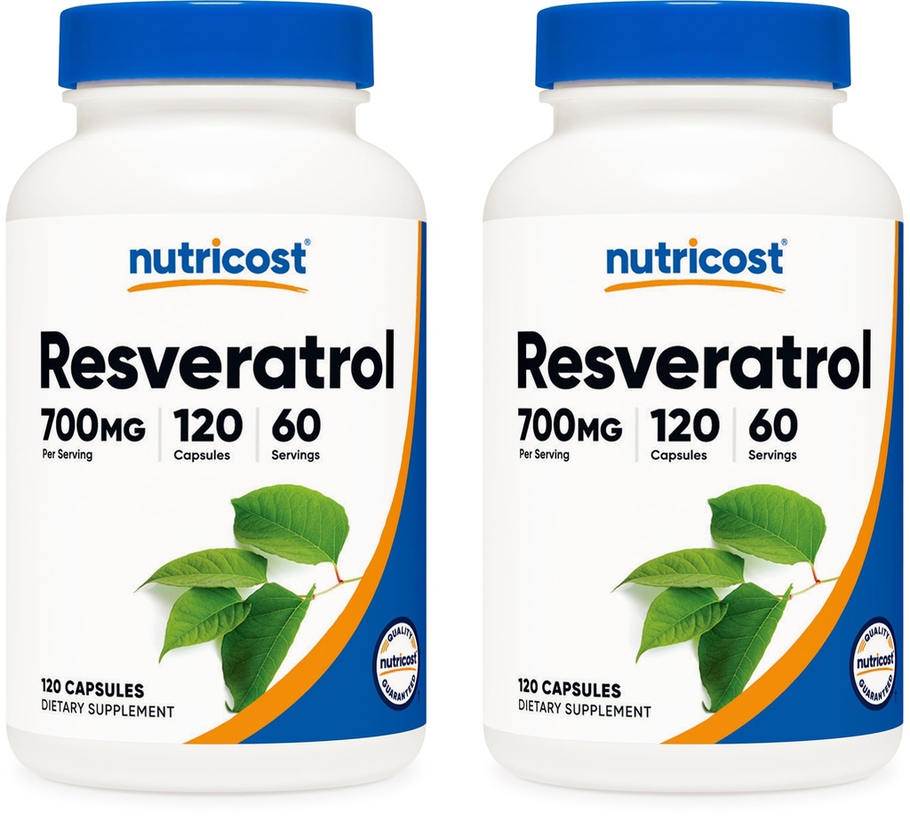Nutricost Resveratrol 700 mg; 120 Zelenjavnih kapsul - 50% trans- resveratrol (2 steklenici)