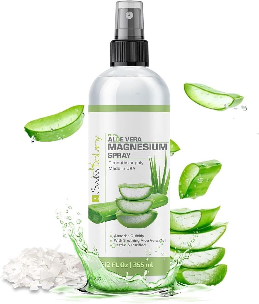 Topični magnezijev sprej z Aloe Vera - čisto magnezijevo olje Spray za razbremenitev stresa - USP stopnja Aloe Vera Magnezijev spray za spanje - 12 Fl Oz