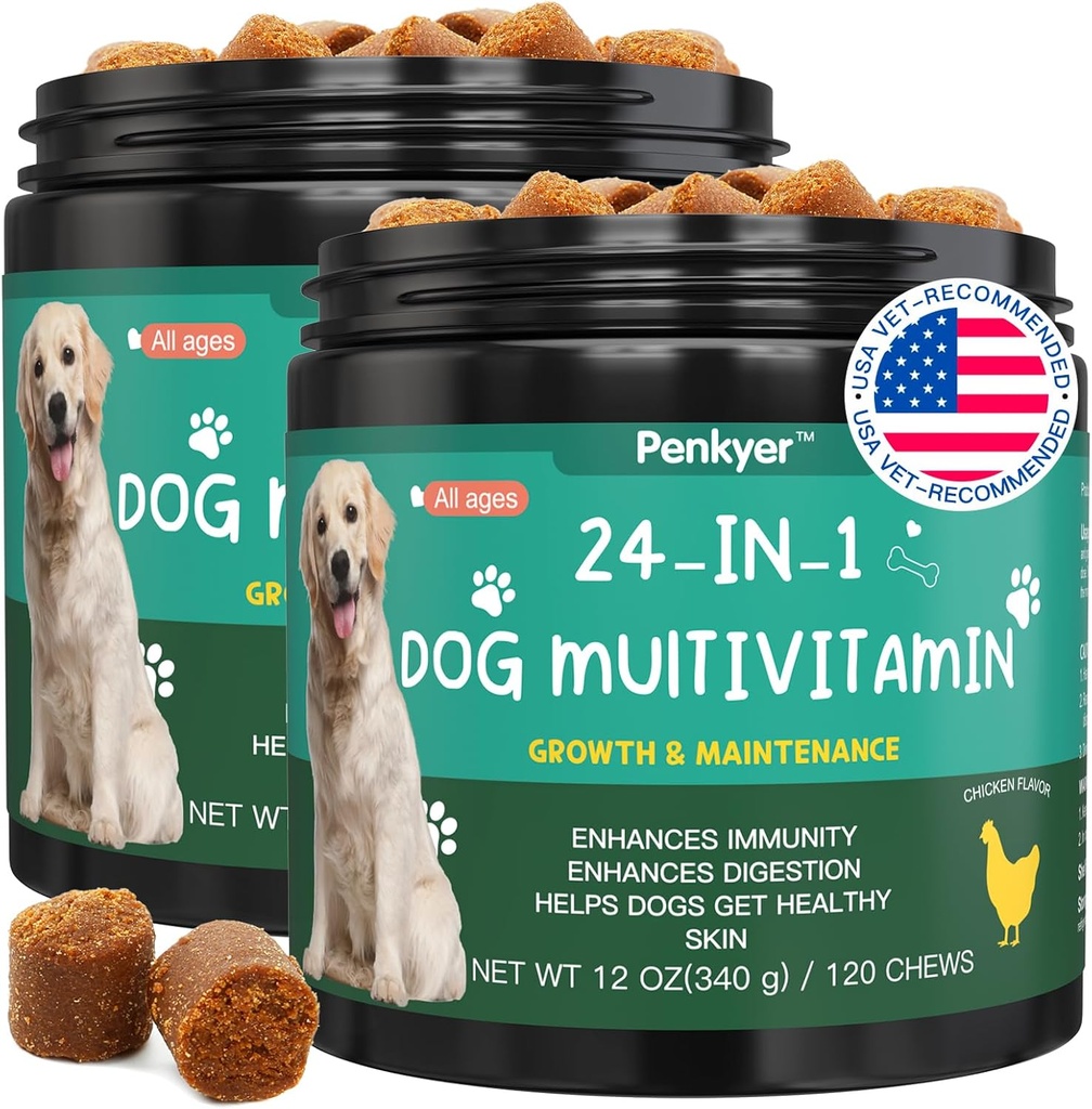 Dog Vitamini in dodatki, Senior & Puppy Multivitaminski za pse Podpora z glukozamin Chondroitin Omega Probiotics - Dog Multivitaminski žvečljivi za Hip & Joint, Koža, Imuni - (Chicken 240 Ct)