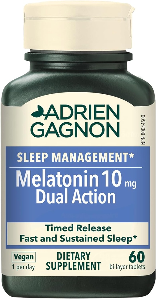 Adrien Gagnon - Melatonin 10mg, dvodelni delovni čas sprostitev melatonin za globoko spanje, naravni uspavalni pripomočki za odrasle dodatno moč, 60 Vegan Melatonin hitro raztopi tablete