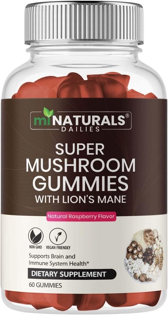 MINATURALS Super gobe Gumije za odrasle, 10X gobe dodatek w/Lions griva, podpira zdravje možganov in imunskega sistema, nič več tablete in kapsule