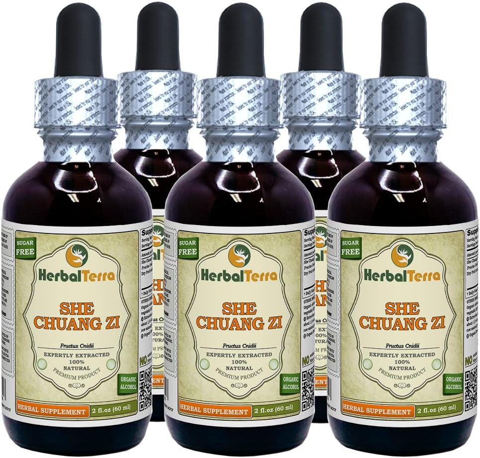 She Chuang Zi (Fructus Cnidii) Tinktura, Tekoči ekstrakt organskih posušenih sadežev (Brand Name: HerbalTerra, Proudly Made in USA) 5x2 fl.oz (5x60 ml)