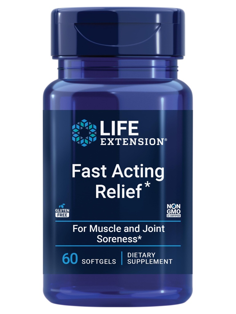 Life Extension Fast action Relief, Črna Sezamova semena, Kurkurja, Boswellia, Joint Support Supplement, Quick Relief for neugodje v kosteh, Joints & Muscles, Gluten-free, Non-GMO, 60 mehkejši