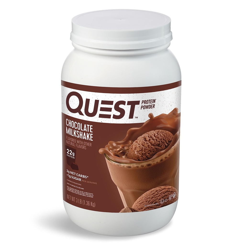 Quest Nutrition Chocolate Milkshake Protein Powder, 22g Beljakovine, 1g Sladkor, brez glutena, 3 funti, 43 serviranja