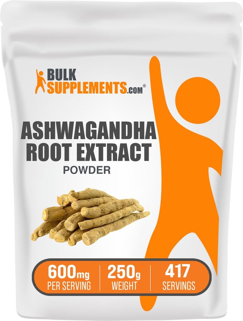 BulkSupplements.com Ashwagandha Root Extract Powder - Ashwagandha dodatek, Zeliščni dodatek - Vegan & Gluten Free, 600mg na Serving, 250g (8.8 oz) (Pack of 1)