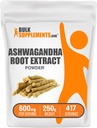 BulkSupplements.com Ashwagandha Root Extract Powder - Ashwagandha dodatek, Zeliščni dodatek - Vegan & Gluten Free, 600mg na Serving, 250g (8.8 oz) (Pack of 1)