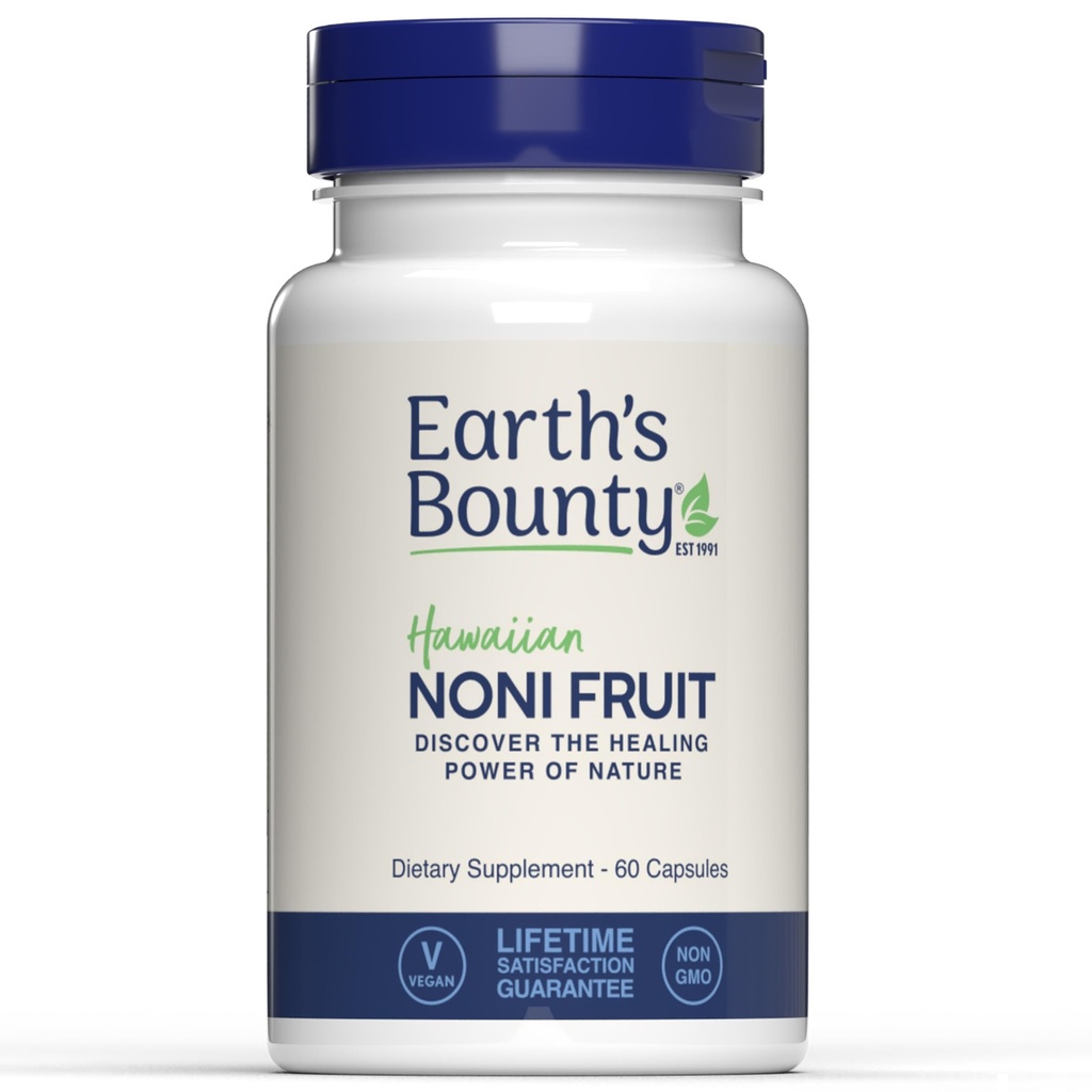 Zemeljski Bounty Havajski Noni sadne kapsule - 60 Veggie Caps - Zdrav imunski sistem & Skupna zdravstvena podpora - 100% Natural & Pure Noni - Vegetarian