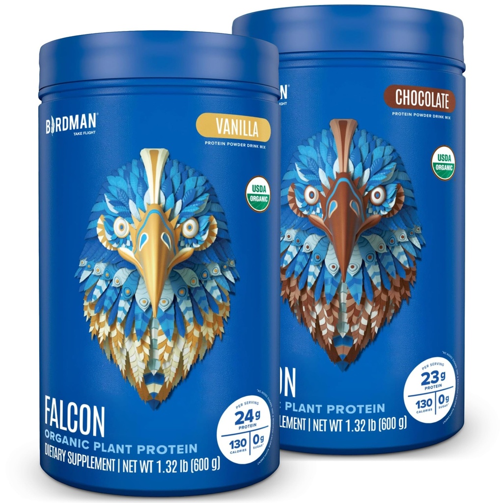 BIRDMAN Falcon Vegan Protein Powder Organic, Stevia & Sugar Free, rastlinsko, nizko ogljikovi hidrati, brez mleka, Keto, ne sirotka, probiotik, Pea Protein 