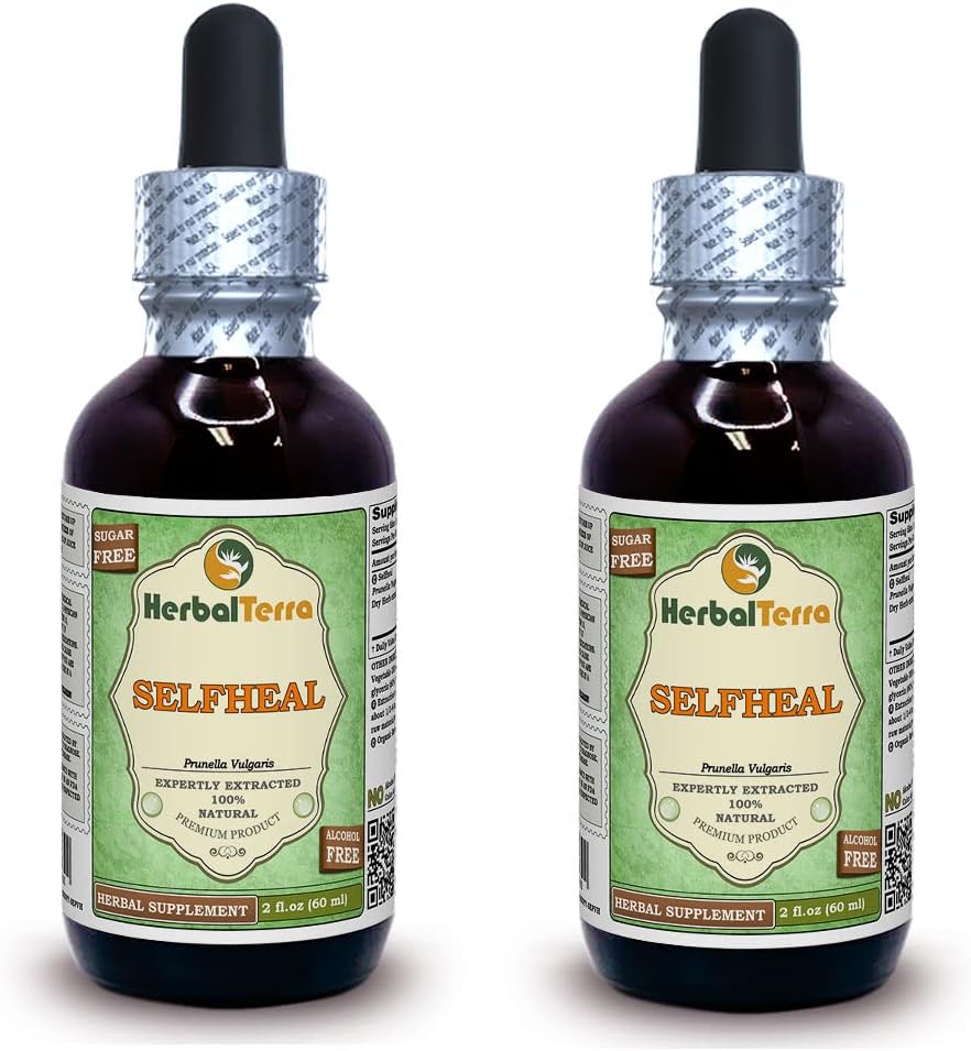 Selfheal (Prunella Vulgaris) Glicerit, Tekoči ekstrakt organskega posušenega zelišča Alkohol-FREE (Brand name: HerbalTerra, Ponosno izdelan v ZDA) 2x2 fl.oz (2x60 ml)