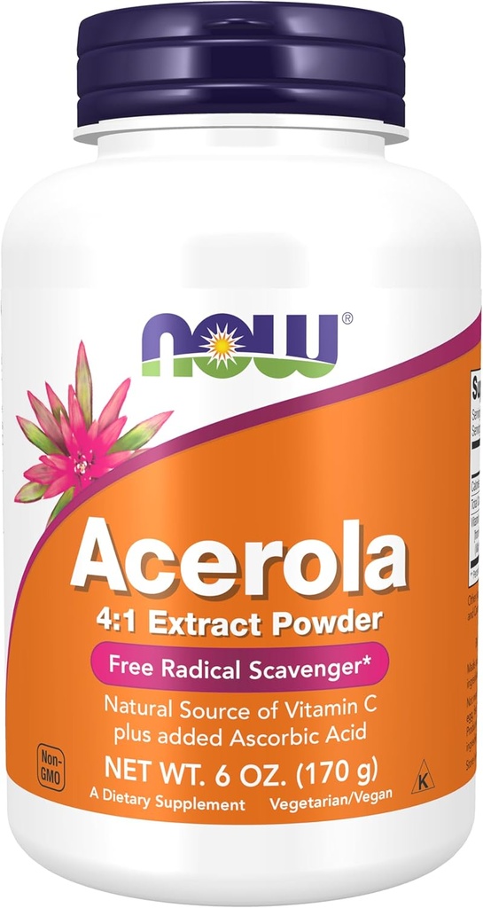 NOW Foods Supplements, Acerola 4:1 Ekstrakt prašek, Acerola in askorbinska kislina, prosti radikalni Scavenger*, 6-Ounce