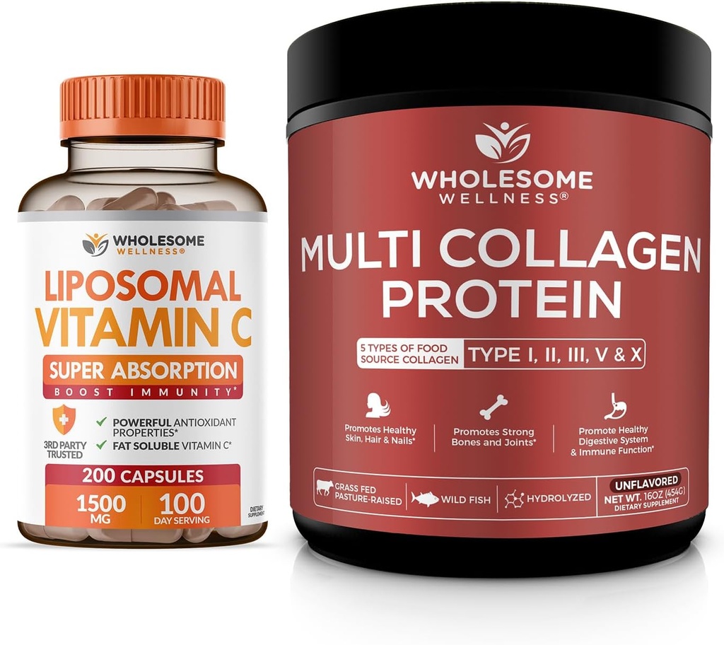 Zdrava Wellness Liposomal Vitamin C Kapsule + več kolagenski proteini v prahu hidroliziran paket