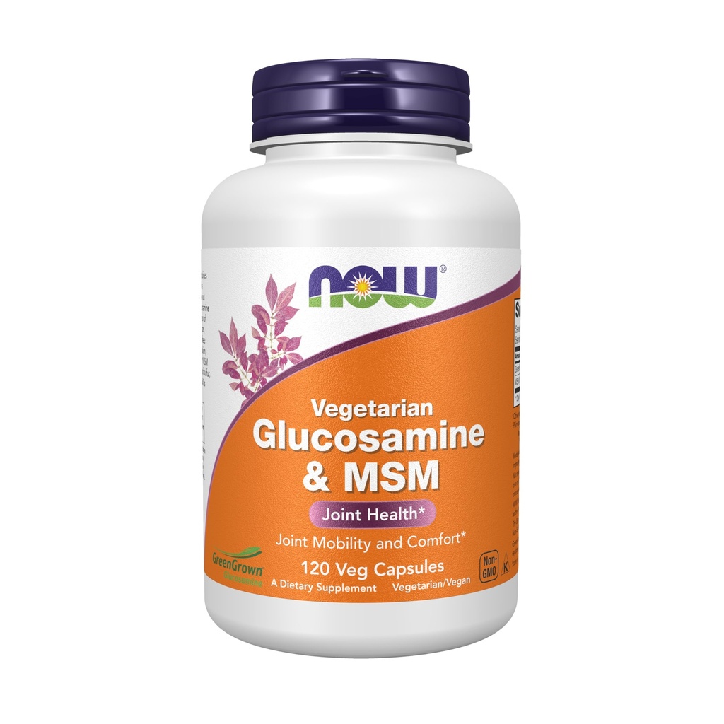 NOW Foods Supplements, Glukozamin & MSM (GreenGrown® glukozamin), Vegetarian, 120 Veg kapsule