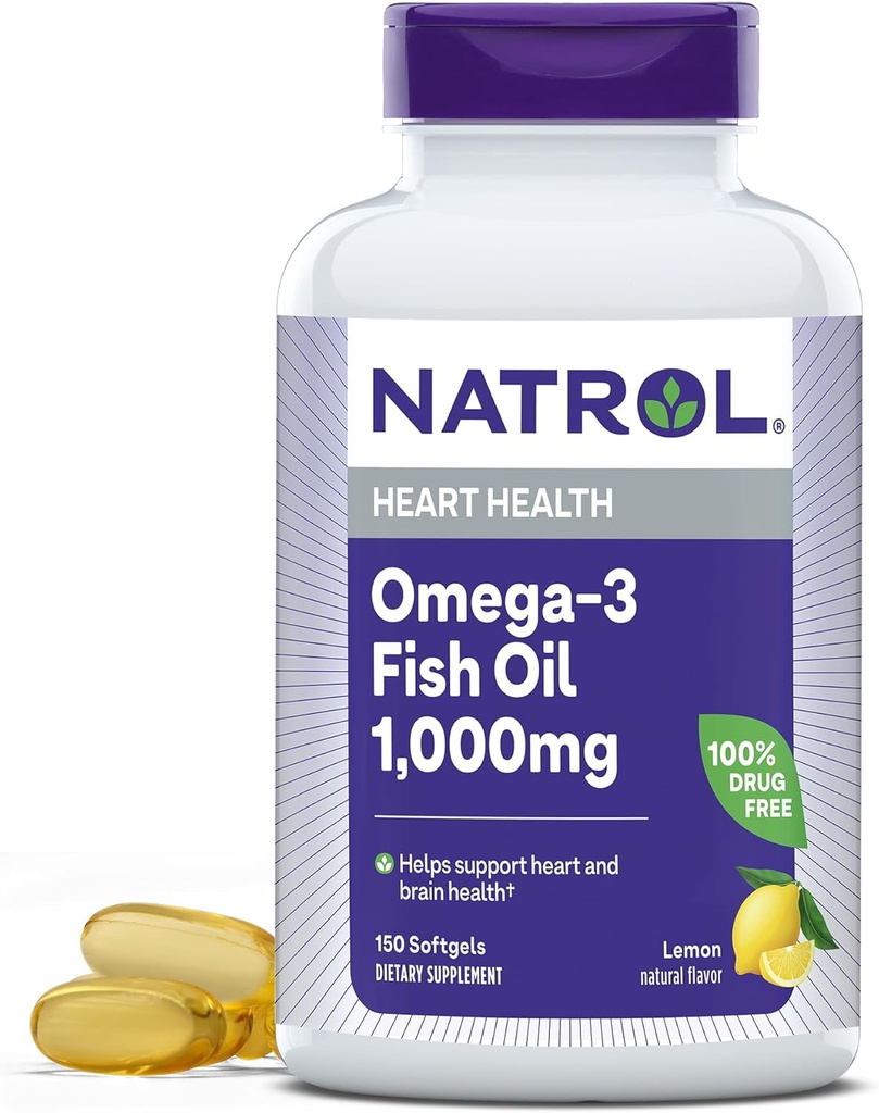 Natrol, Omega-3 Ribje olje Mehkužci, Heart Health Dietary dodatek, 1000 mg, 150 Število