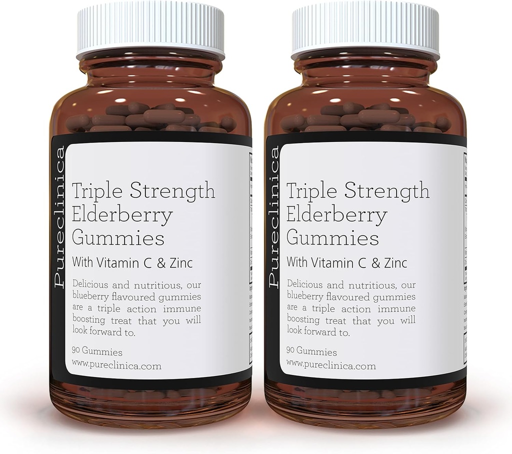 Pureclinica Triple Strength Imune Support - Elderberry Gummies z vitaminom C in cinkom x 180 Gummies (2 steklenic po 90) – do 6-mesečne zaloge!