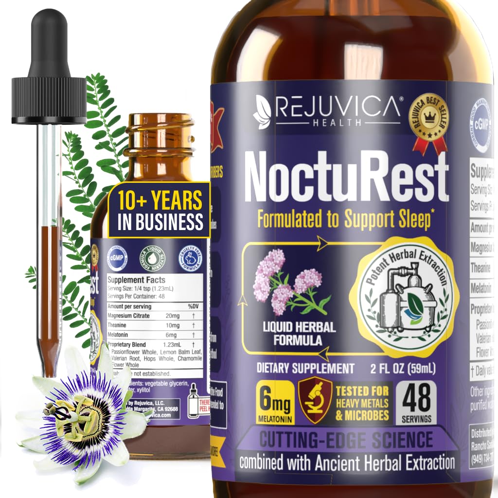 NoctuRest Natural Sleep-Aid z Valerianom in Melatoninom - Vsenaravna tekoča formula za 2X absorpcijo - Magnezij, L-teanin in več
