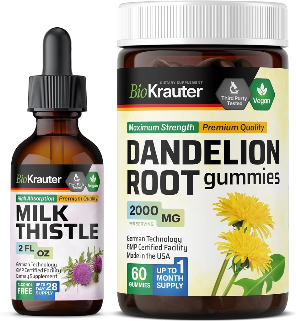 BIO KRAUTER mleko osat Tinkture 2 Fl. Oz. & Dandelion 60 Gummies