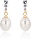 18K Gold Plated Sterling Silver Dangle Bela kapljica Ročno obrabljen kakovost sveže vode kultivirani biser poročni uhani s kubičnim cirkonia kristali biserni poročni uhani nakit za neveste