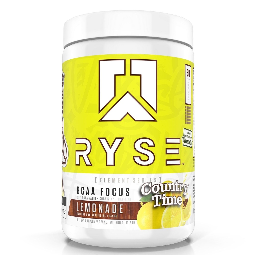 RYSE BCAA Focus Powder - Country Time Lemonade - BCAA dodatek z elektroliti, naravni kofein & Cognizin Podpora za hidracijo, regeneracijo, energijo, in Fokus za moške in ženske - 30 Serving