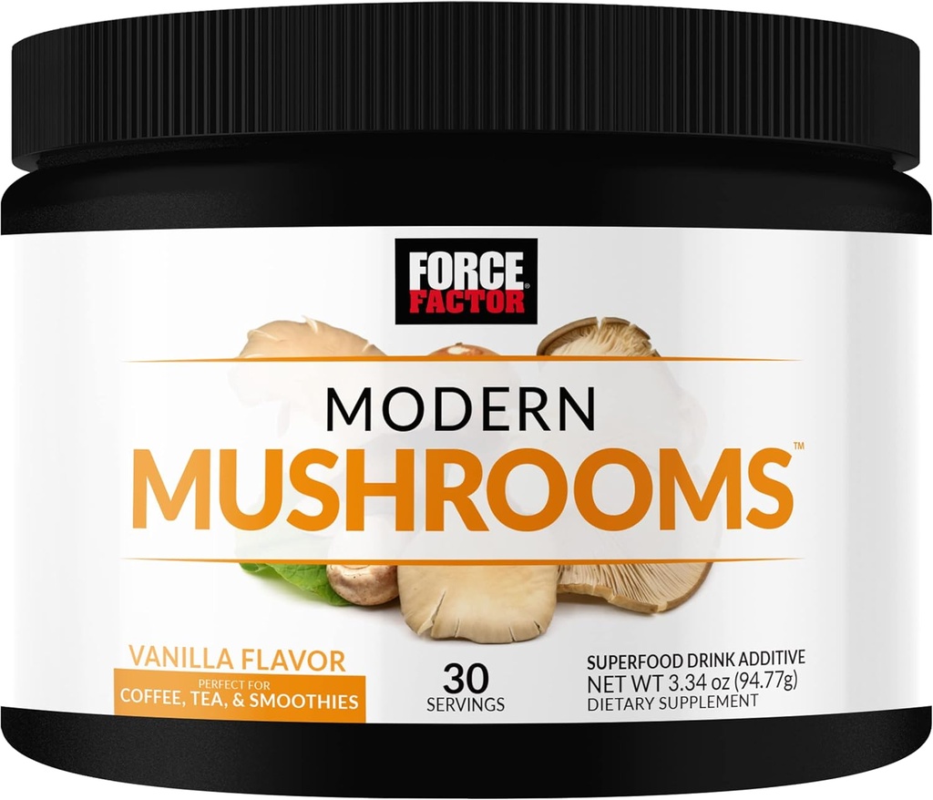 FORCE FACTOR Sodobne gobe Powder, Gobe dodatek z levi griva, Turčija rep, & Cordyceps za podporo energije, fokus, imuniteta, & Prebava, Vanilla Flavor, 30 Strežnice