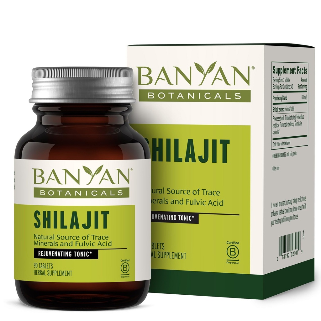 Banyan Botanicals Shilajit – Organic and Sustainable Mineral Pitch – Mineral-Rich Shilajit Dopolnilo za naravno razstrupljanje in zdravo staranje* – 90 Tablet – Non GSO Trajno pridobljene Vegan