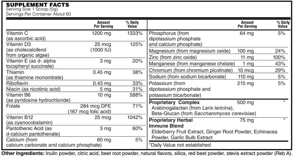 BariatricPal ImmunoLYTE Fizz s 1200mg vitamina C Plus D3, cink & bezgavka - Imunska podpora & Elektrolitsko okrevanje! - Berry