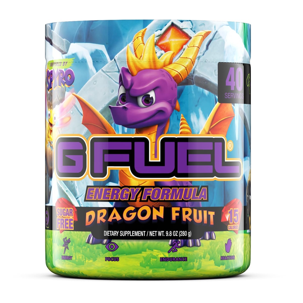 G Gorivo Spyro Dragon Energy Drink Powder, Pre Workout Caffein Mix for Gaming, Sugar Free Focus Amino, Vitamin + Antioksidanti, 9.8oz (Dragon Fruit, 40 Serving)