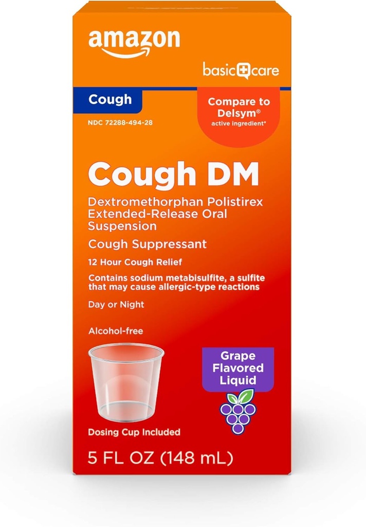 Osnovna nega 12 ur Kašelj DM Sirup, Razširjena- Release Dekstrometorfan, Grape Flavor Liquid Medicine, 5 fl oz (Pack po 1)