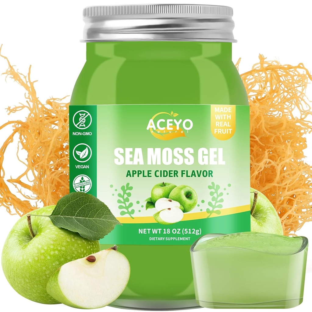 (18 OZ) Irish Sea Moss Gel Organic Raw Vegan Apple Flavor 102 Vitamini in minerali Wild žetev ne-GMO Imuna Defense Booster Shiroid Digestive Support