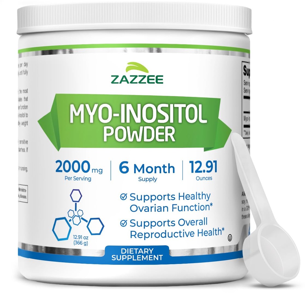 Zazzee Myo-Inositol prašek, 6 mesecev oskrba, 183 Serving, 2000 mg na serviranje, Prosti Scoop za natančno odmerjanje, 12,91 Ounces, 100% čista, vse-naravna plodnost in reprodukcija podpora, Vegan, Ne-GMO