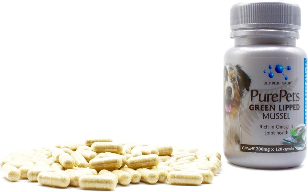 PurePets Nova Zelandija Zelena lisasta mušja kapsula za pse in mačke - 200 mg x 120 Kapsule - za Hip & Joint Support - 100% naravni Artritis Pain Relief - Mobility Supplement Inflammation Management