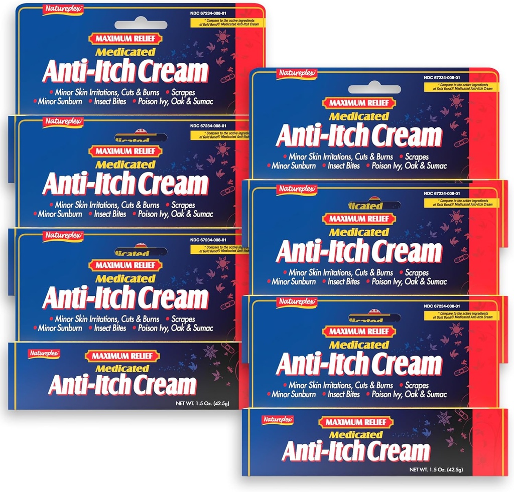 Natureplex Maxim Relief Medicated Anti-Itch Cream 1.5oz (6 Pack) – Hiter Relief za izpuščaje, Bites, Sunburn, cuts, Burns, Poison Ivy & More – Cooling Mentol & Pramoksine – Made in USA