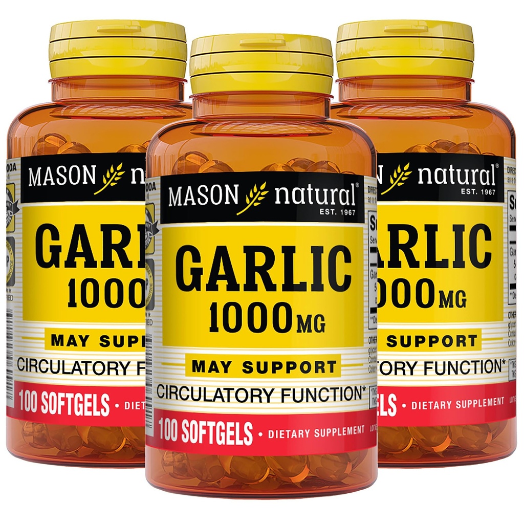 MASON NARAVNA Česen olje 1000 mg, 300,Day Supply softgels, Podpira normalno cirkulacijsko funkcijo, 3 paket