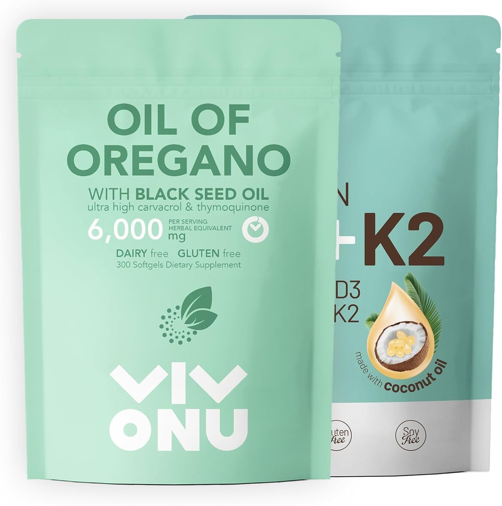 Olje Origano kapsul & vitamin D3 10000 iu Plus K2 (MK-7) 200 μg, 300 Softgels kokosovega olja