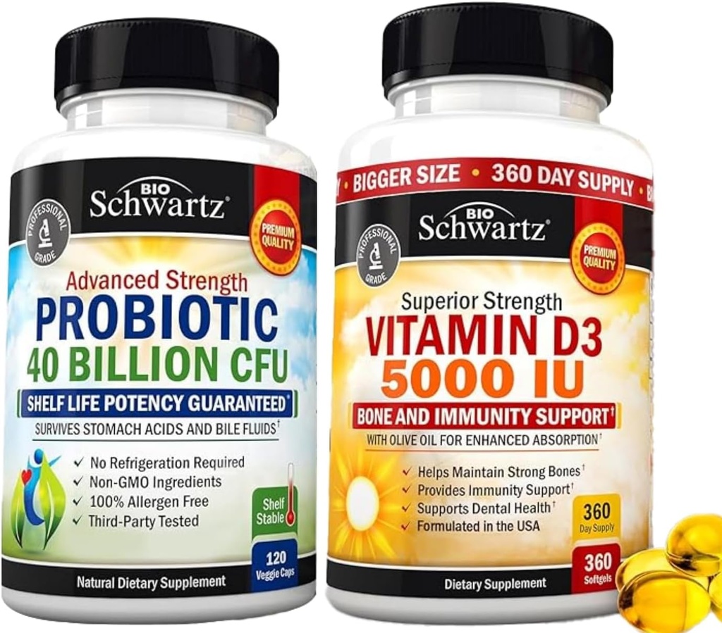 Visoka jakost Vitamin D3 5000 i.e. 125 μg (1 leto dobave) Plus 40 milijard CFU dnevno probiotično dopolnilo (2 meseca dobave)