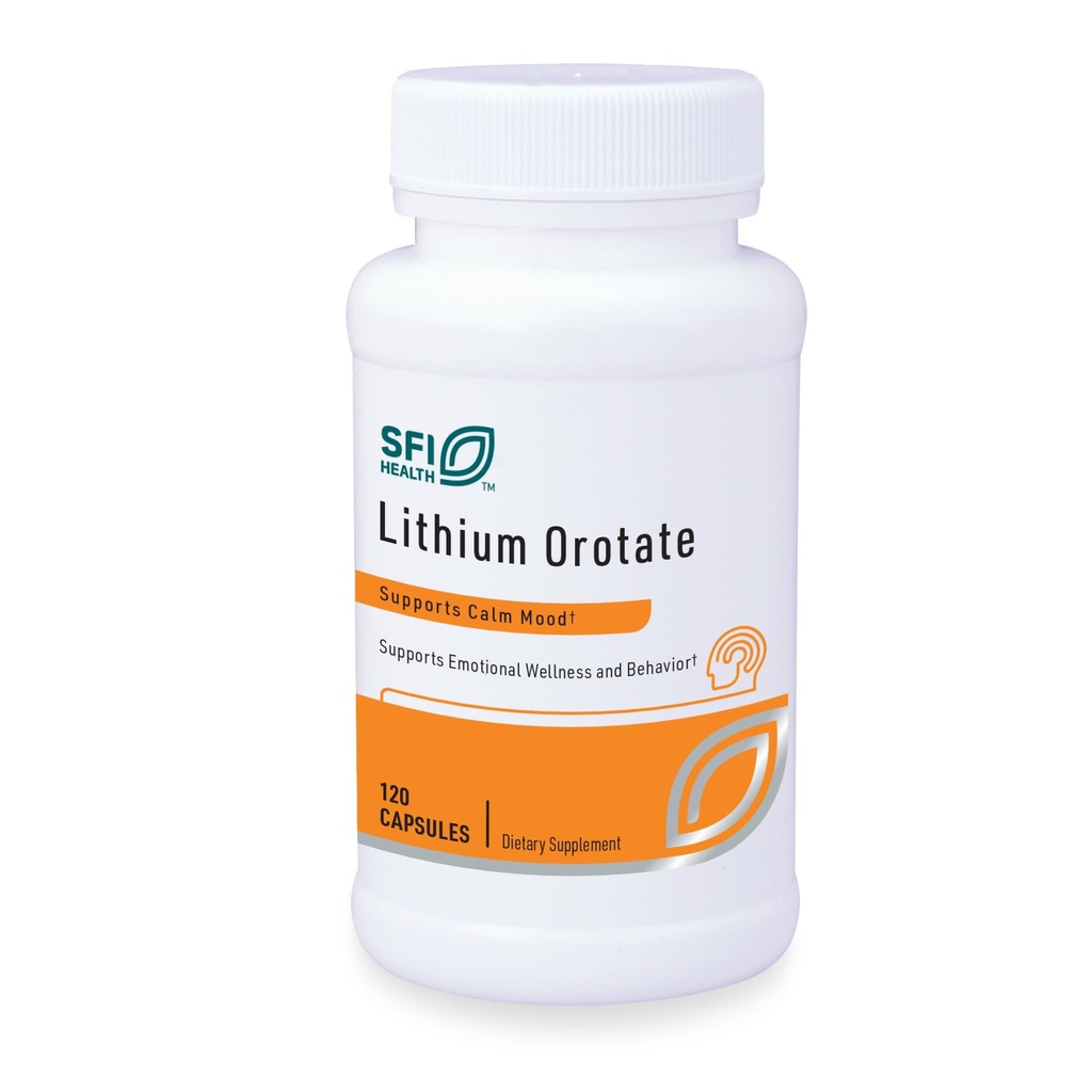 Klaire Labs SFI Zdravje Litij Orotat 4,8 mg - Lahko pomaga Balance Mood - Biorazpoložljivi litij Orotat dodatek - Trace Minerali spodbujajo fokus, spomin, kognitivno podporo in razpoloženje (120 kapsul)