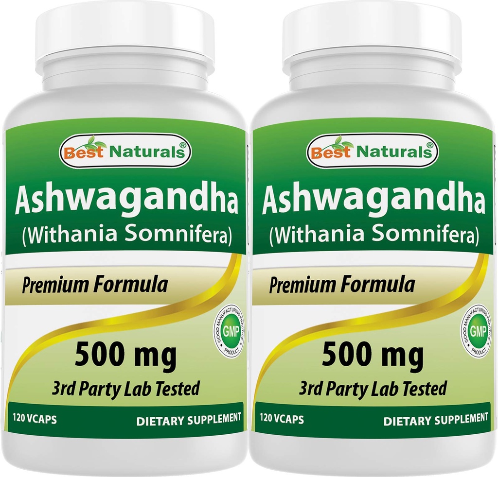 Najboljši naravni 2 paket Ashwagandha kapsule za sprostitev stresa in razpoloženja, 500 mg, 120 število (skupaj 240 kapsul)