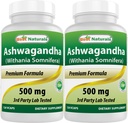 Najboljši naravni 2 paket Ashwagandha kapsule za sprostitev stresa in razpoloženja, 500 mg, 120 število (skupaj 240 kapsul)