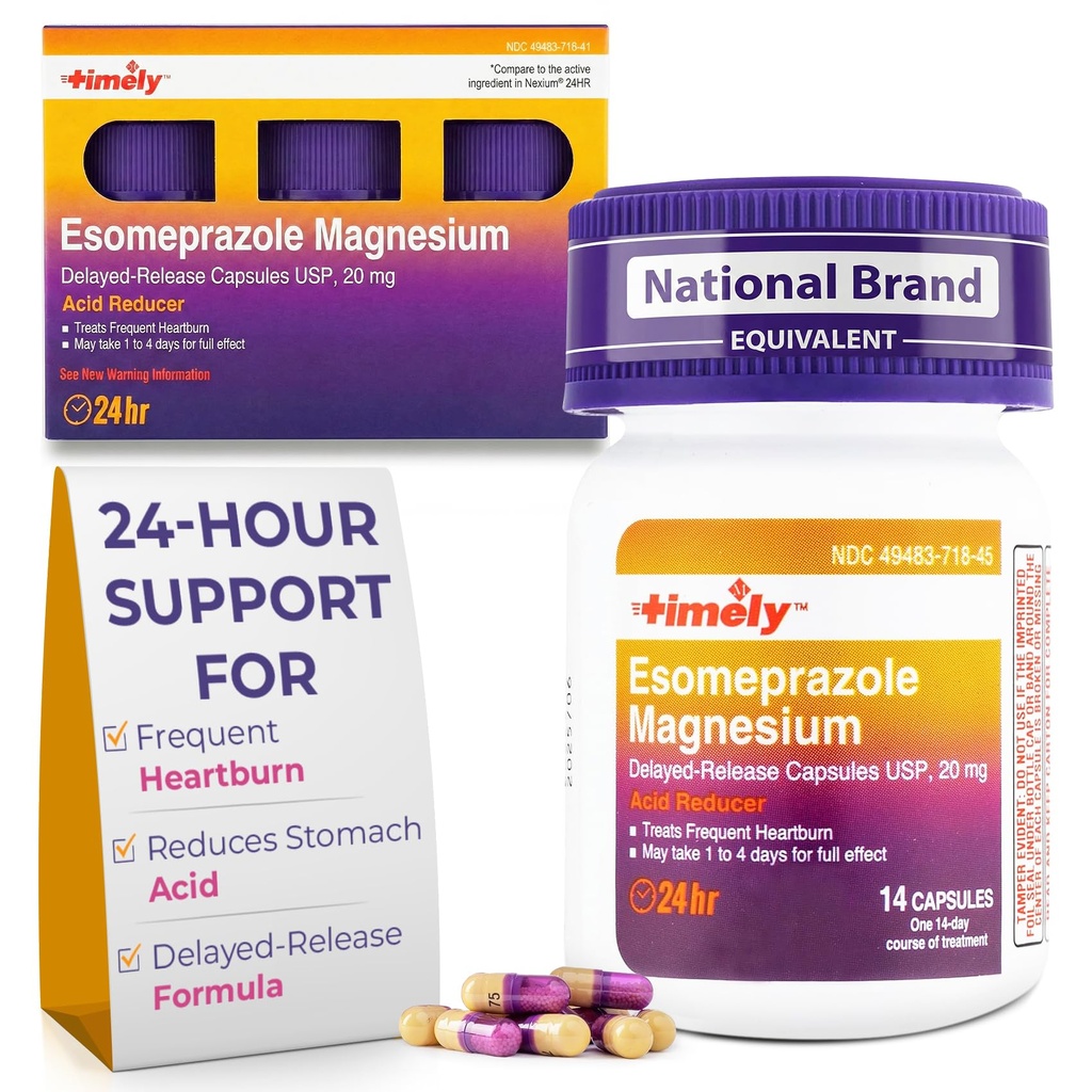 Pravočasno esomeprazol Magnezij 20 mg Antacidne tablete - Želodčna kislina reduktor, pogosta zgaga Relief & kislina Reflux Medicine - 24 ur Esomeprazol Zapoznelo sproščanje Kapsule - 42 Število